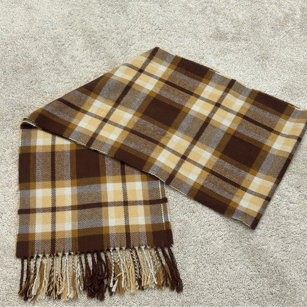 Dark brown camel brown plaid check soft fall winter scarf